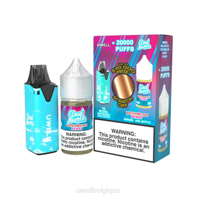 UWELL V6 appareil jetable + jus daddy's vapor 30ml - pack collab clr : bleu/flv : baie de pastèque glacée 50 mg 2VTX206 | UWELL VAPE PRICE