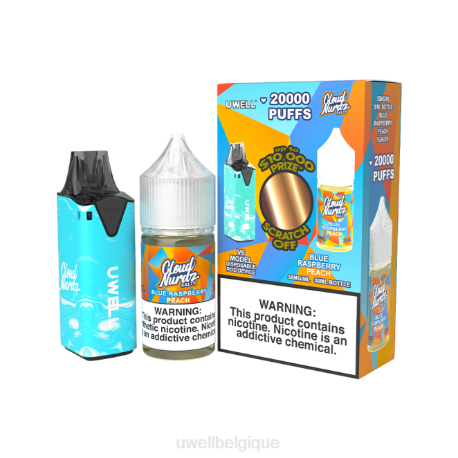 UWELL V6 appareil jetable + jus daddy's vapor 30ml - pack collab clr : bleu/flv : pêche framboise bleue 50 mg 2VTX203 | UWELL VAPE JETABLE