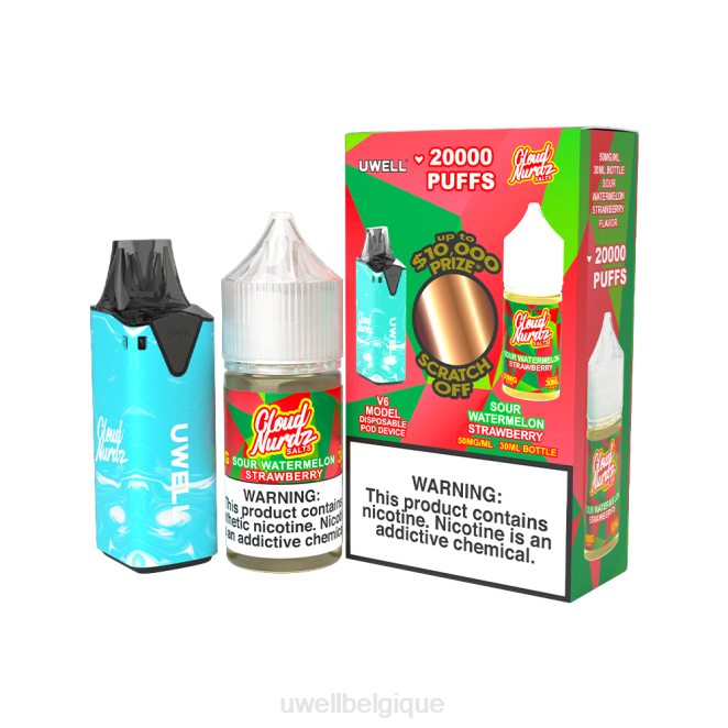 UWELL V6 appareil jetable + jus daddy's vapor 30ml - pack collab clr : bleu/flv : pastèque aigre fraise 50 mg 2VTX204 | UWELL VAPE POD