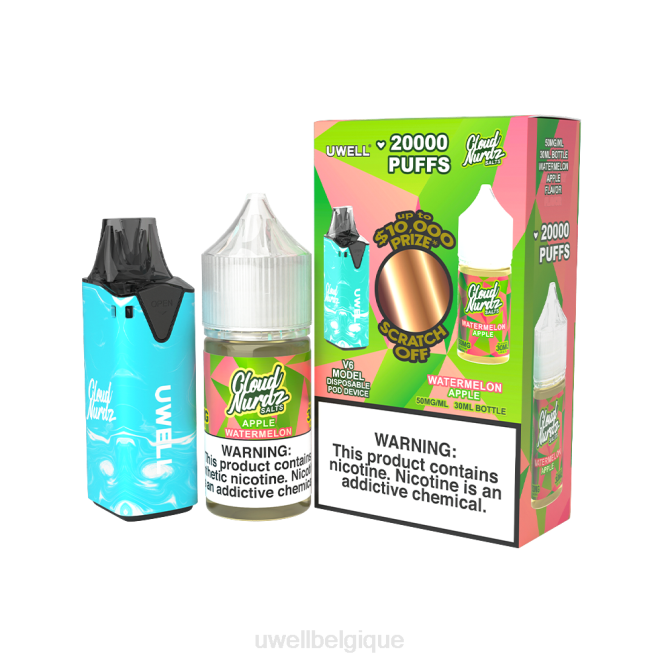 UWELL V6 appareil jetable + jus daddy's vapor 30ml - pack collab clr : bleu/flv : pomme pastèque 50 mg 2VTX205 | UWELL VAPE SHOP