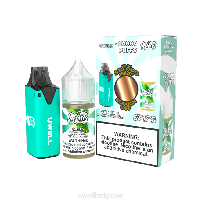 UWELL V6 appareil jetable + jus daddy's vapor 30ml - pack collab clr : cyan/flv : menthe fraîche 50 mg 2VTX210 | UWELL VAPE FOR SALE