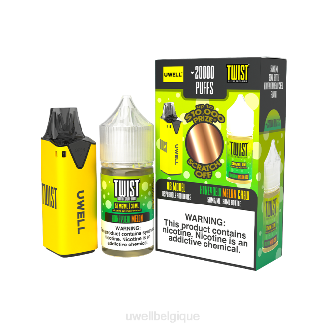 UWELL V6 appareil jetable + jus daddy's vapor 30ml - pack collab clr : jaune/flv : melon miel à mâcher 50 mg 2VTX217 | UWELL E CIGARETTE