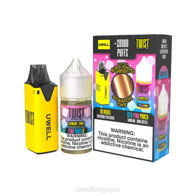 UWELL V6 appareil jetable + jus daddy's vapor 30ml - pack collab clr : jaune/flv : punch rose glacé 50 mg 2VTX218 | UWELL PRIX