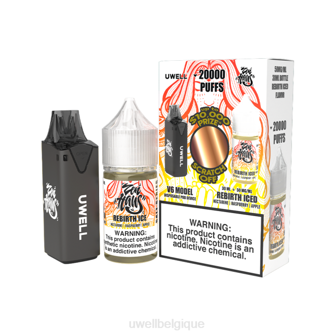 UWELL V6 appareil jetable + jus daddy's vapor 30ml - pack collab clr : noir/flv : renaissance glacé 50 mg 2VTX221 | UWELL BELGIQUE