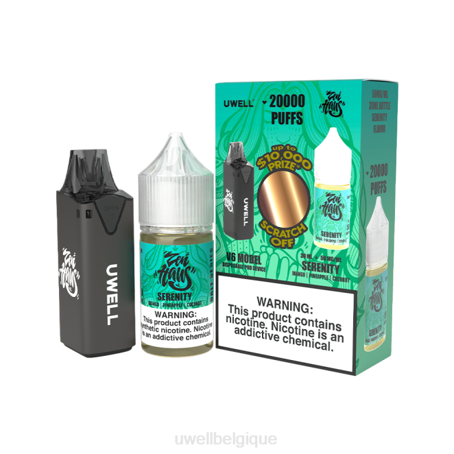 UWELL V6 appareil jetable + jus daddy's vapor 30ml - pack collab clr : noir/flv : sérénité 50mg 2VTX222 | UWELL BRUXELLES