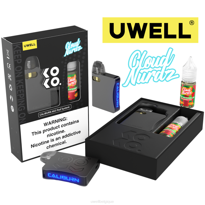 UWELL CALIBURN AK3 kit + pods a3s 0.8ohm (x2) + vapeur de papa 10ml sels 50mg crl : gris/flv : pastèque aigre fraise 50mg 2VTX240 | UWELL VAPE FOR SALE