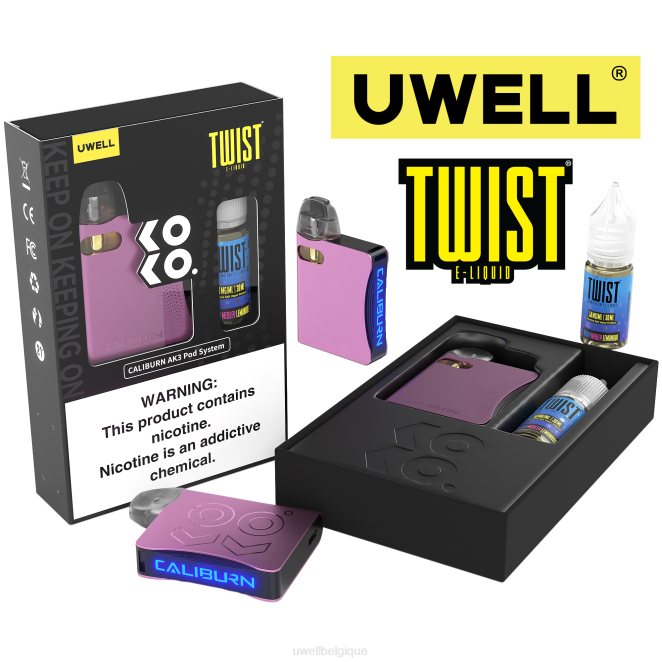 UWELL CALIBURN AK3 kit + pods a3s 0.8ohm (x2) + vapeur de papa 10ml sels 50mg crl : rose/flv : limonade aux baies 2VTX246 | UWELL VAPE PRICE